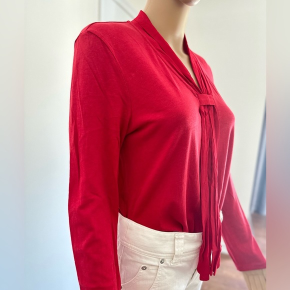 Massimo Dutti Unique Red Tie Neck Long Sleeves Casual Office Work Shirts Top - Picture 5 of 10
